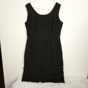 Rafaella Linen Blend Dress Black Sleeveless Size 8 Career Zip back